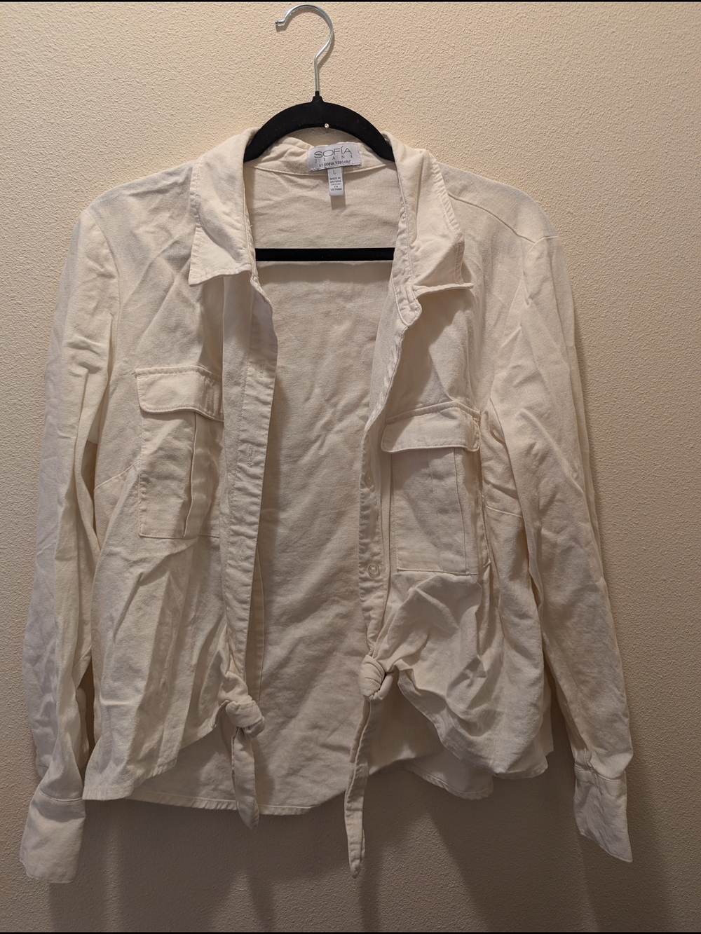 Sofia Jeans by Sofia Vergara Cream Tie-Front Utility Jacket Size L